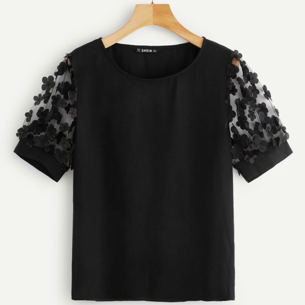Floral Mesh Sleeve Top